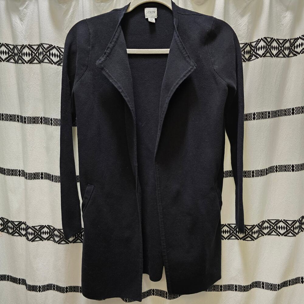 J Crew black long sleeve knit open cardigan duster collar pockets casual‎ XS